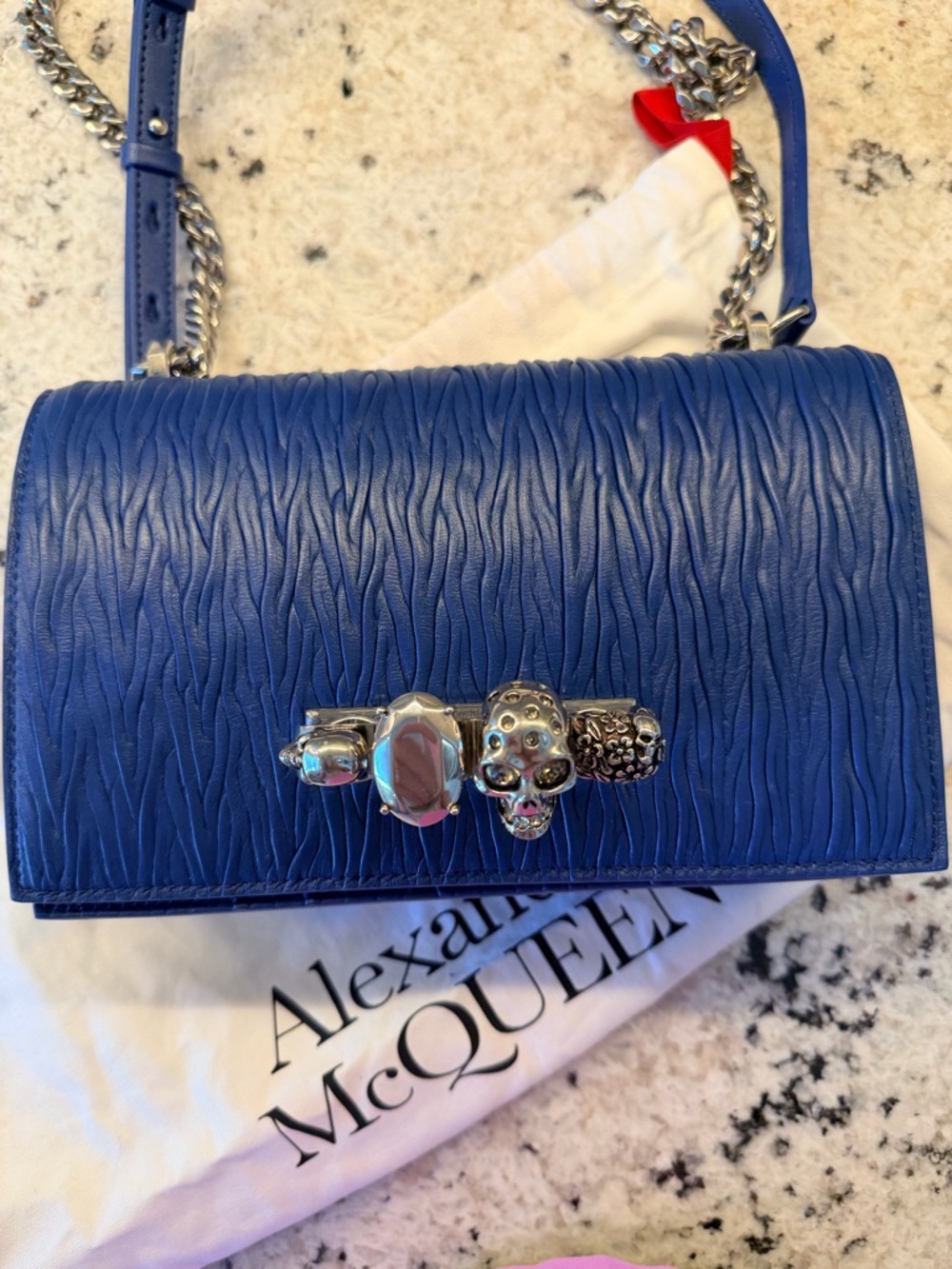 Alexander McQueen Royal Blue Leather Shoulder Bag with Silver Chain - Picture 4 of 10
